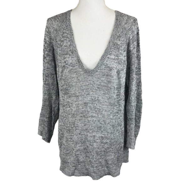 Eileen Fisher Women's Deep V-Neck Linen Thin Knit Sweater XS/TP Gray Oversized - Picture 1 of 10